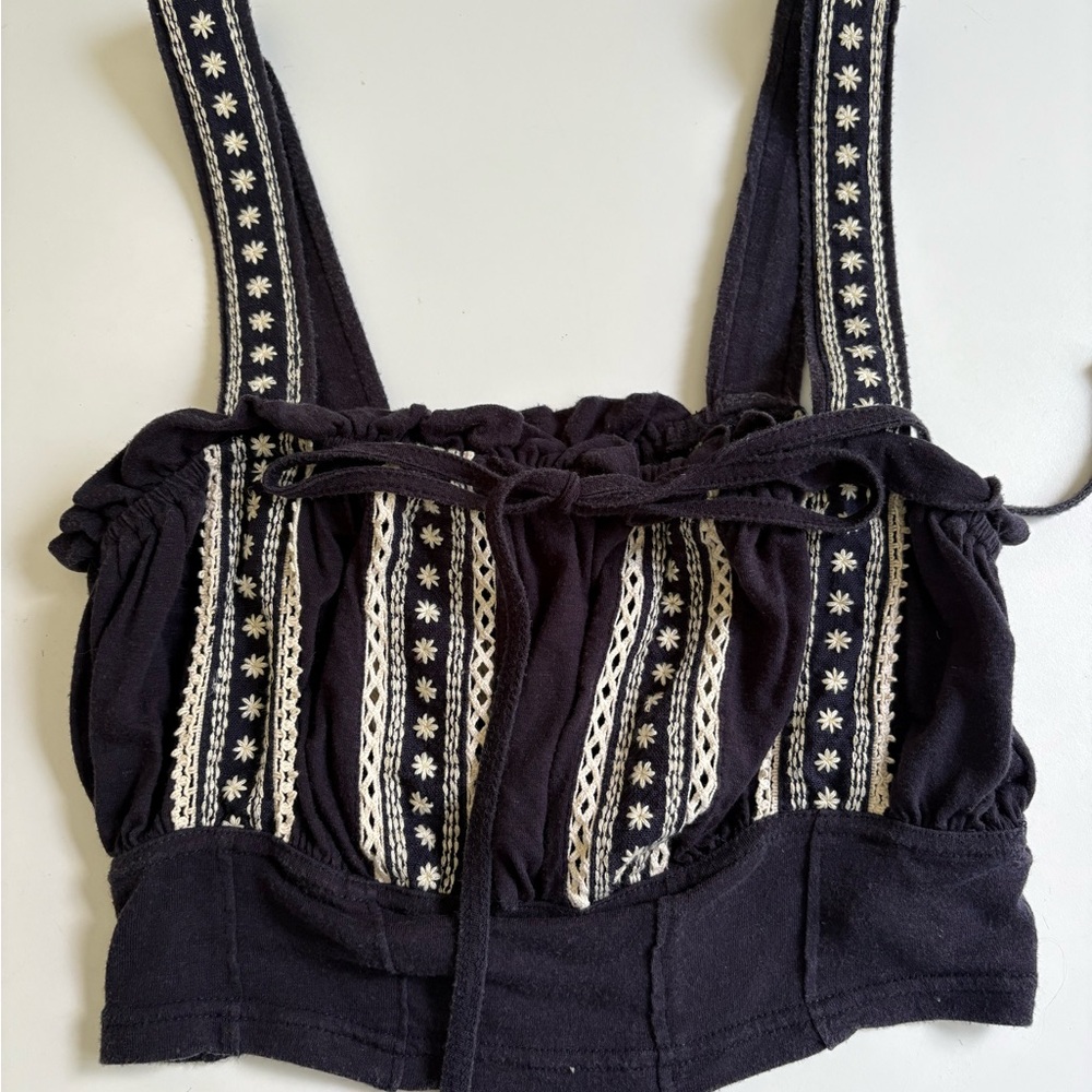 Free People Black and White Floral Crop Top
